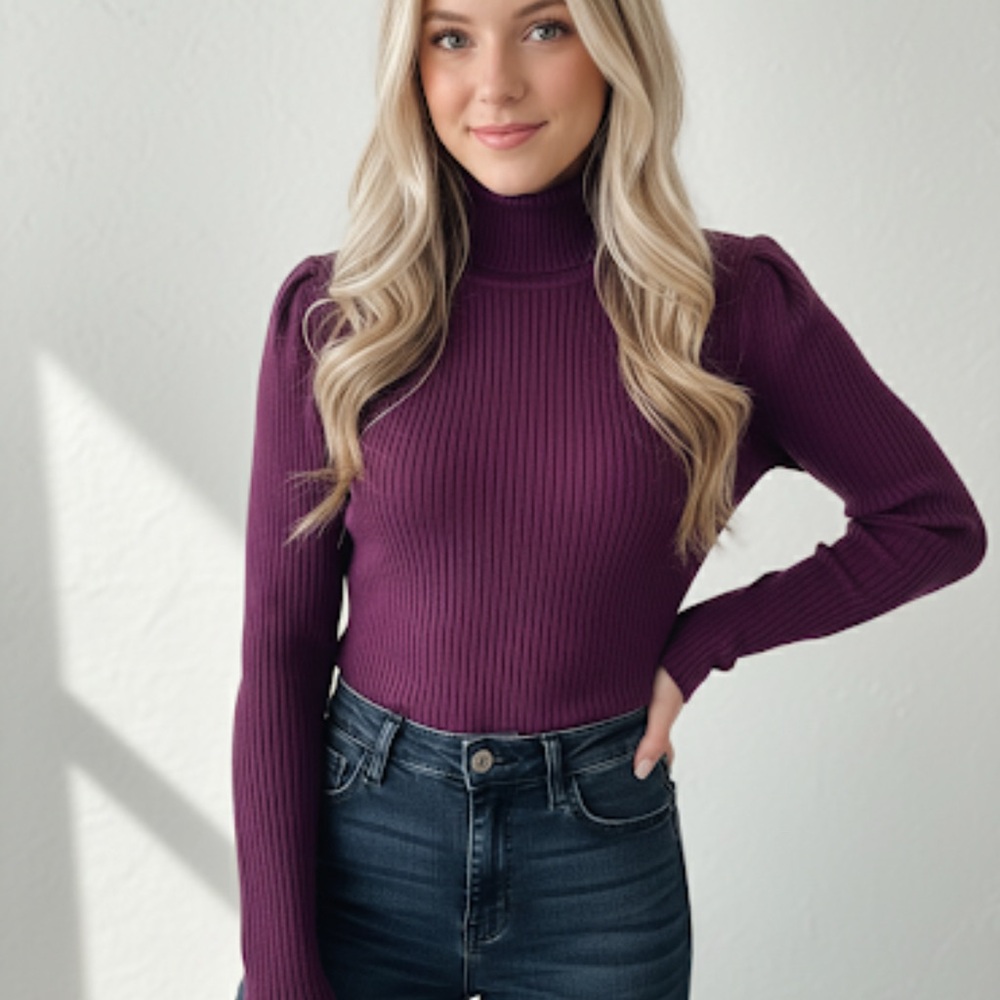 Marciano Guess Purple Ribbed Turtleneck Sweater Size S